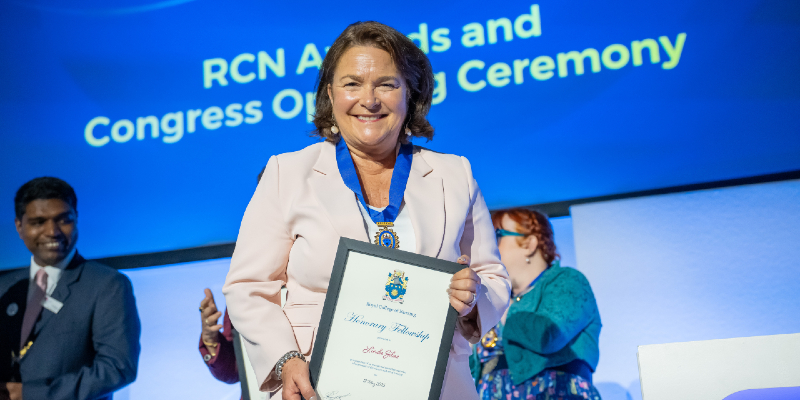 Linda Silas receiving her RCN Honorary Fellowship 