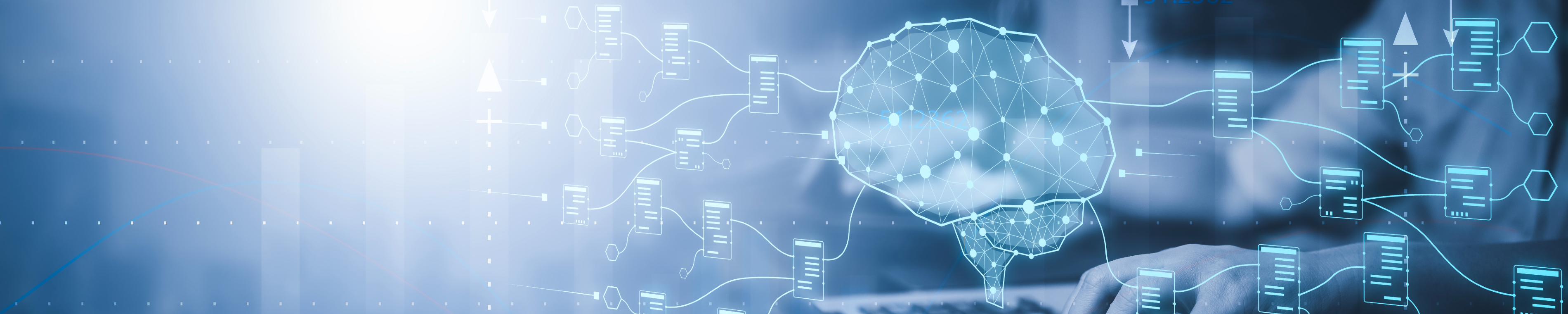 Futuristic digital map with image of a brain and data connections 