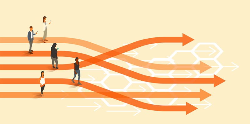 illustration of different arrows with people on them