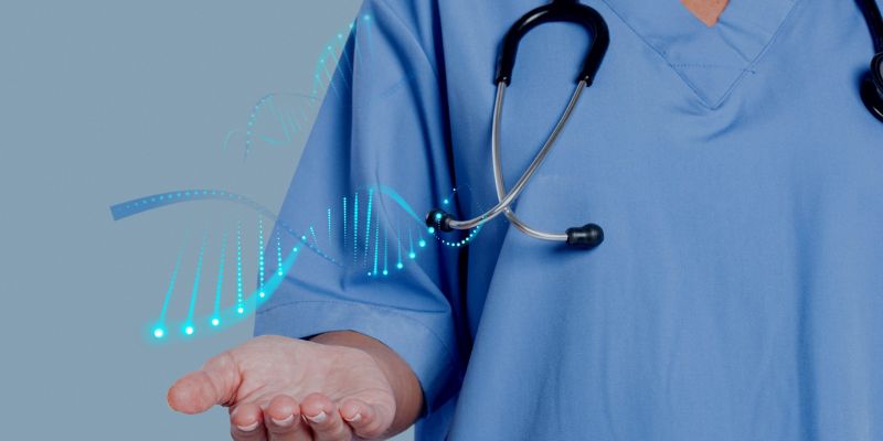 Close up DNA visual in hand of nurse