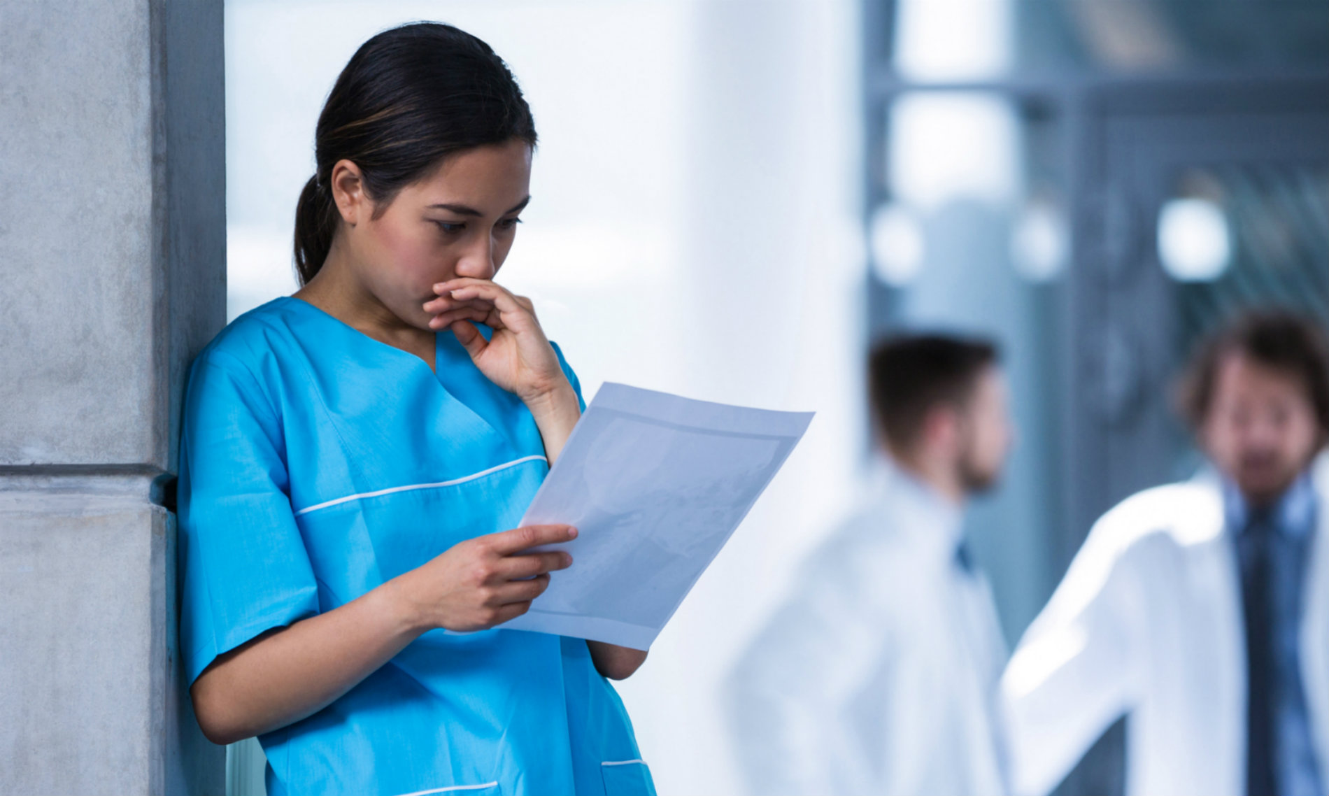 Student nurse looking concerned
