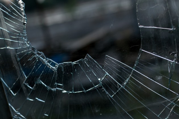 A smashed area of glass