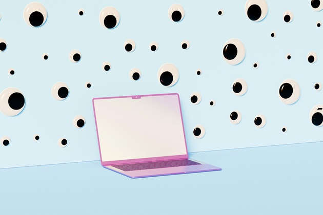 illustration of laptop with eyes around