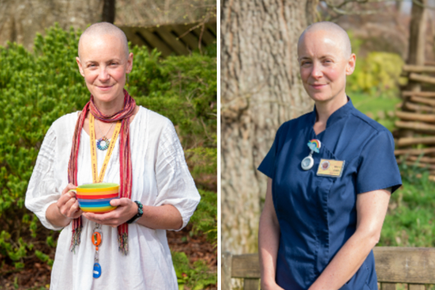 Two photographs of Kiera. One in her day-to-day clothes and one in her nurse uniform