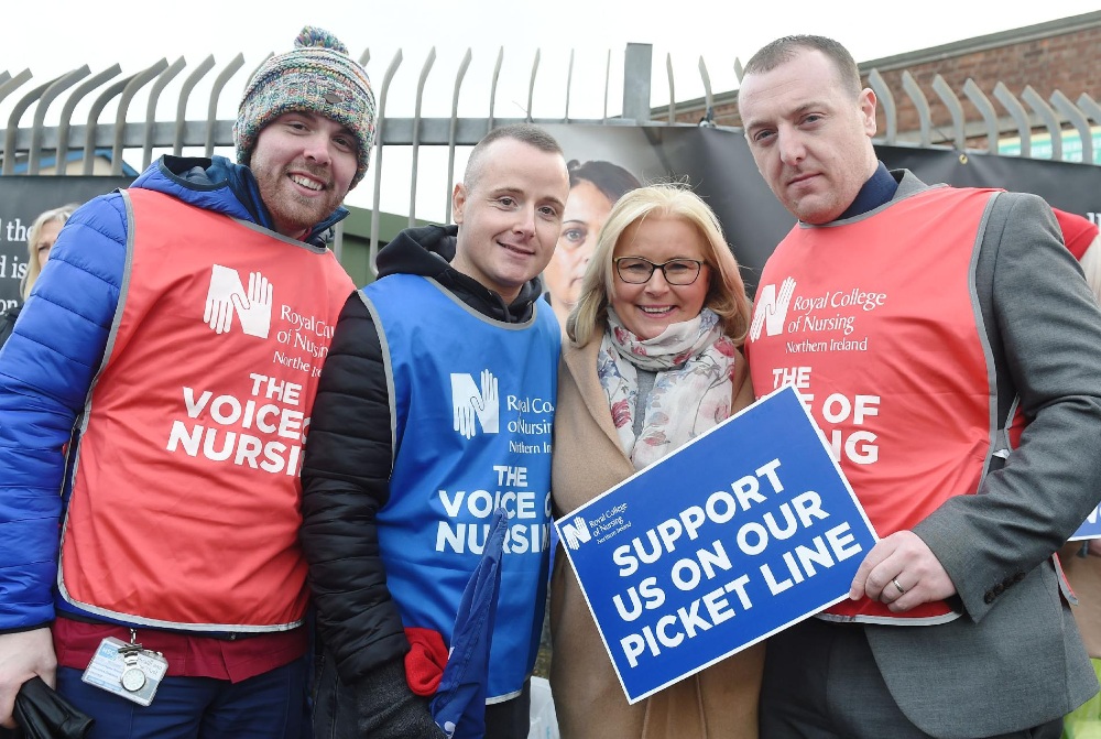 Conor McDowell (left) with RCN Northern Ireland Director Pat Cullen and other members
