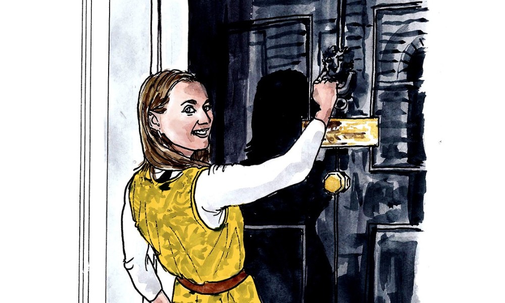 Illustration of Amy Fancourt knocking on 10 Downing Street