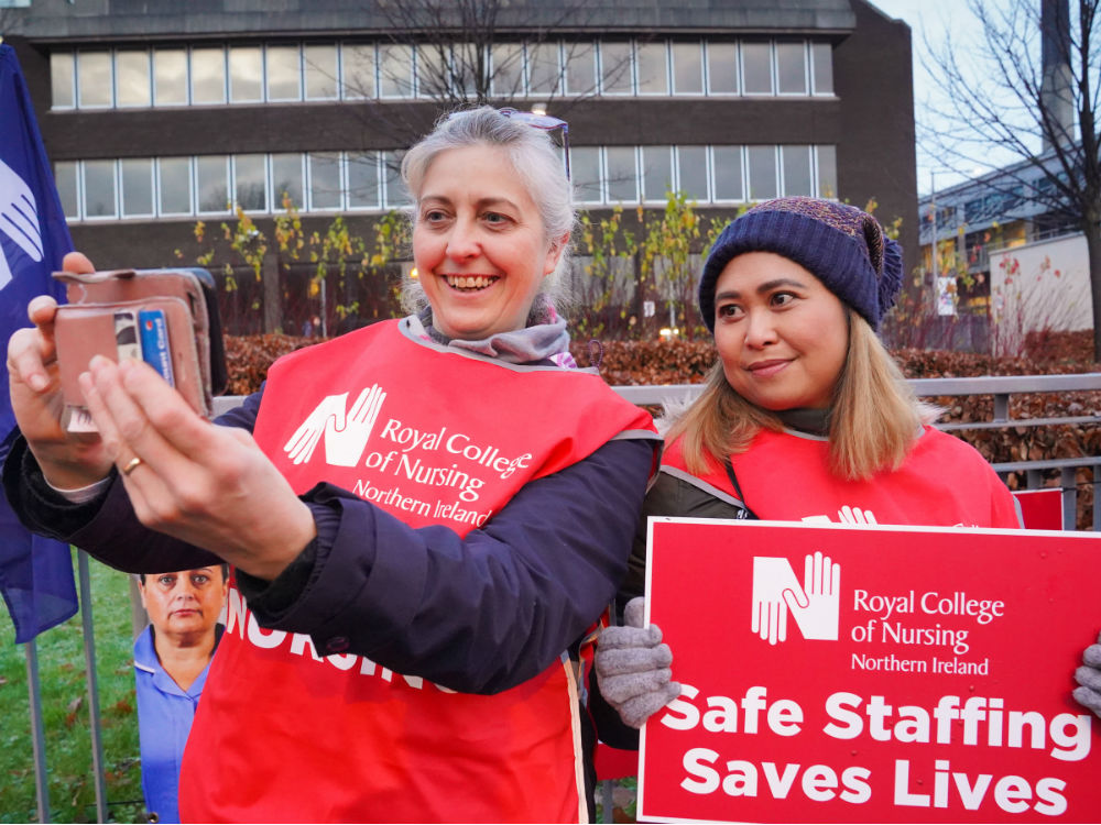 members taking a selfie on picket