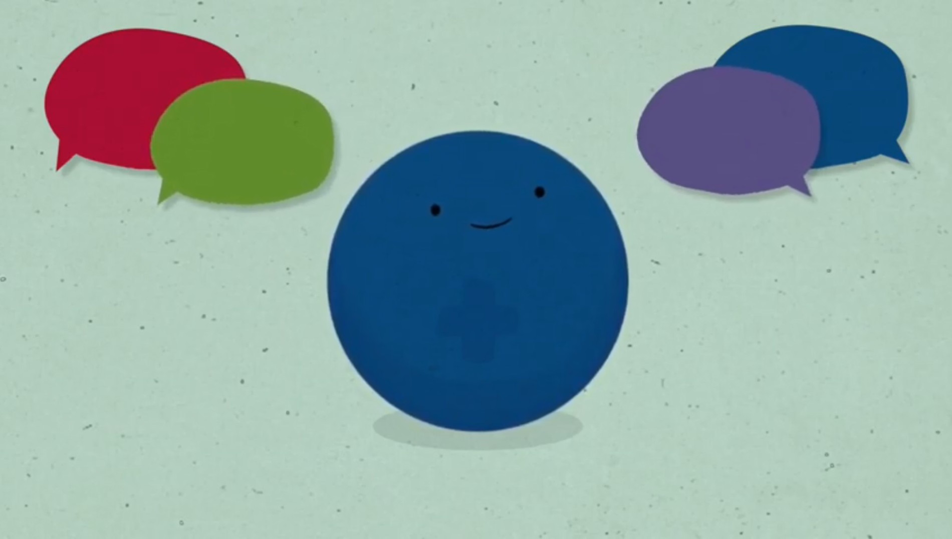Still from mindfulness animation shows nurse character looking up at empty speech bubbles