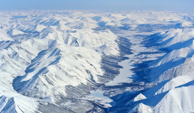 Snow and ice-covered landscape photo from the Yakutia region of Siberia