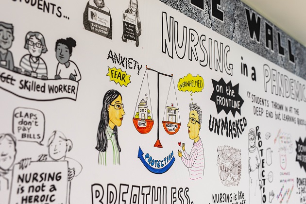 wide shot of doodle wall