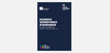 Image of the Nursing Workforce Standards publication on a grey background