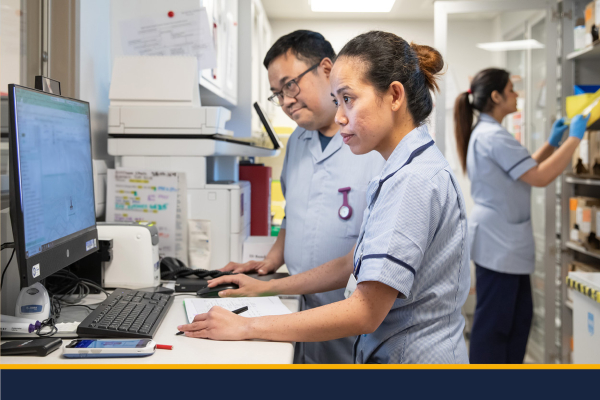 Image of two nurses working together at a computer