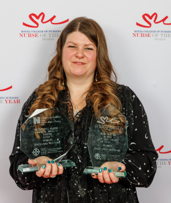 Madelaine Watkins with her two awards at RCN Wales Nurse of the Year Awards 2024